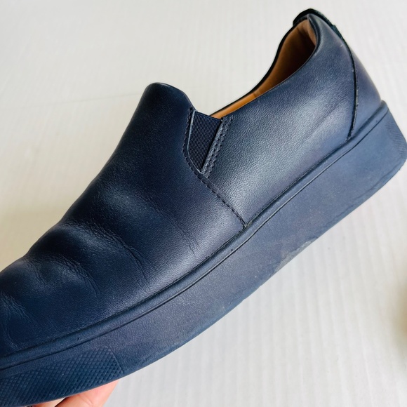 FitFlop Sz 8 Leather Blue Slip on Womens Rally Slip On Platform Sneakers Shoes - Picture 3 of 9